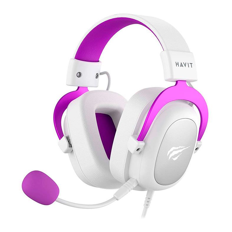 Headset Gamer Havit H2002d, Drivers 53mm, Branco e Roxo, HVGMH-H2002D-WP