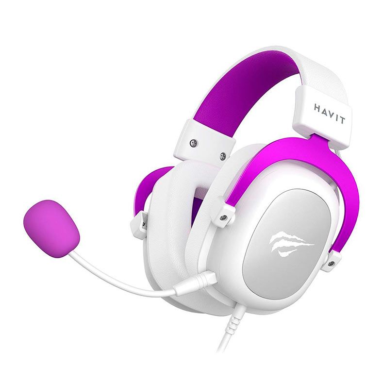Headset Gamer Havit H2002d, Drivers 53mm, Branco e Roxo, HVGMH-H2002D-WP