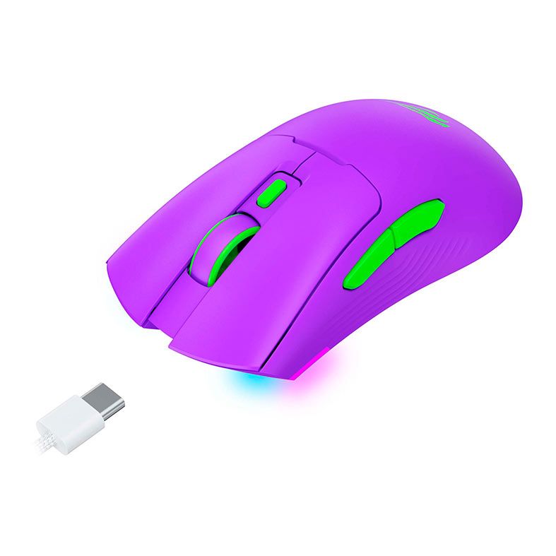 Mouse Gamer Havit MS966WB, RGB, Wireless, 10000DPI, 7 Botoes, Roxo e Verde, HVMS-MS966WB-PN