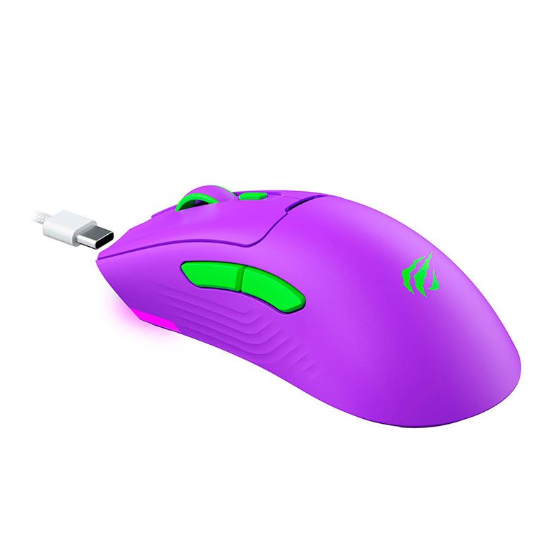 Mouse Gamer Havit MS966WB, RGB, Wireless, 10000DPI, 7 Botoes, Roxo e Verde, HVMS-MS966WB-PN