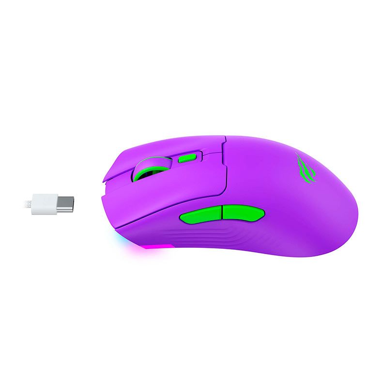 Mouse Gamer Havit MS966WB, RGB, Wireless, 10000DPI, 7 Botoes, Roxo e Verde, HVMS-MS966WB-PN