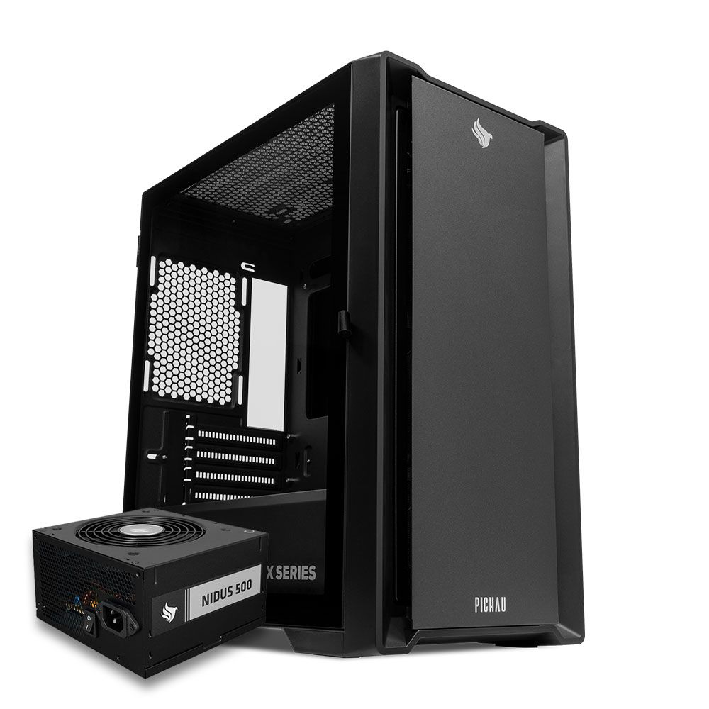 Gabinete Gamer Pichau HX550M, Com 3 Fans, Preto + Fonte Pichau Nidus 500W PG-5001-BR-OEM