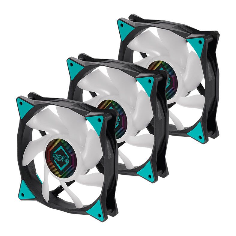 Kit Ventoinhas Iceberg Thermal IceGale, ARGB, 3x120mm, Preto e Branco, ICEGALE12A-B3A