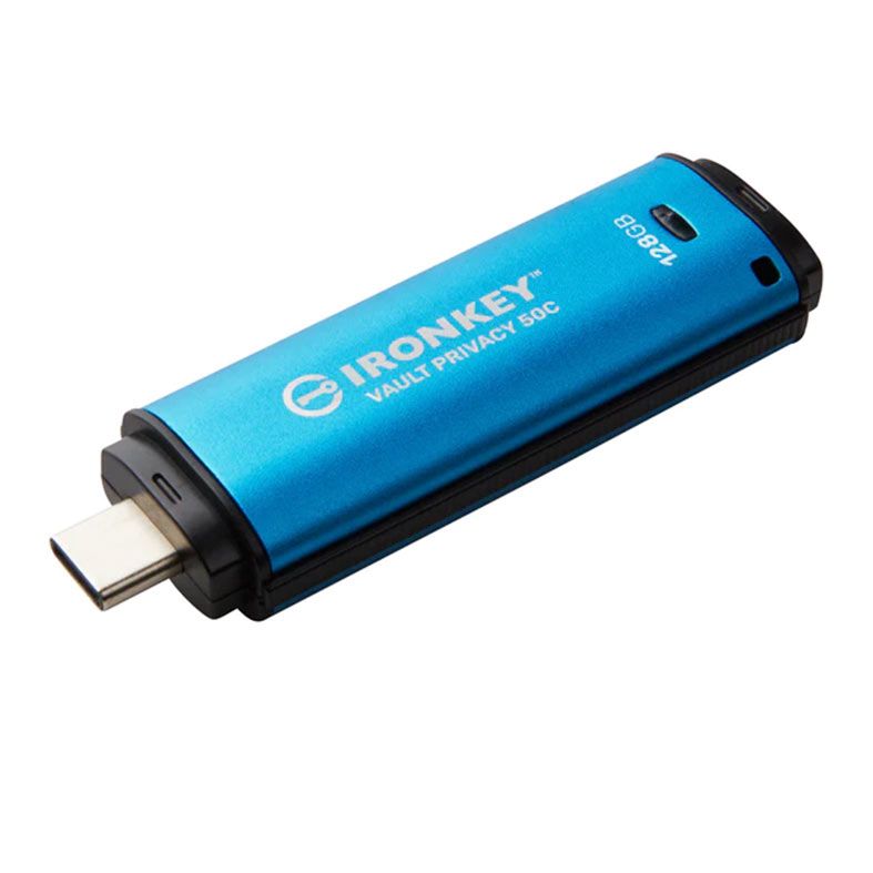 Pen Drive Kingston Ironkey, 128GB, USB-C 3.2, Azul, IKVP50C-128GB