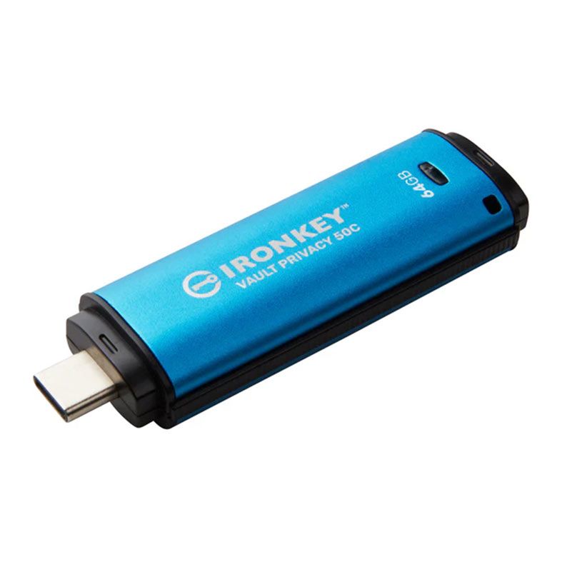 Pen Drive Kingston Ironkey, 64GB, USB-C 3.2, Azul, IKVP50C-64GB