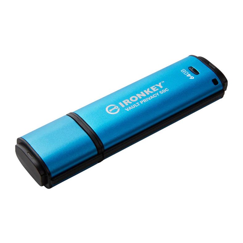 Pen Drive Kingston Ironkey, 64GB, USB-C 3.2, Azul, IKVP50C-64GB