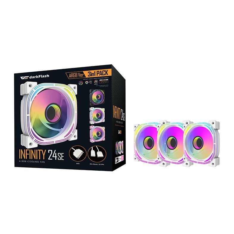 Kit Ventoinhas Aigo DarkFlash Infinity 24se, A-RGB, 3x120mm, Branco, INF24se3in1-WH