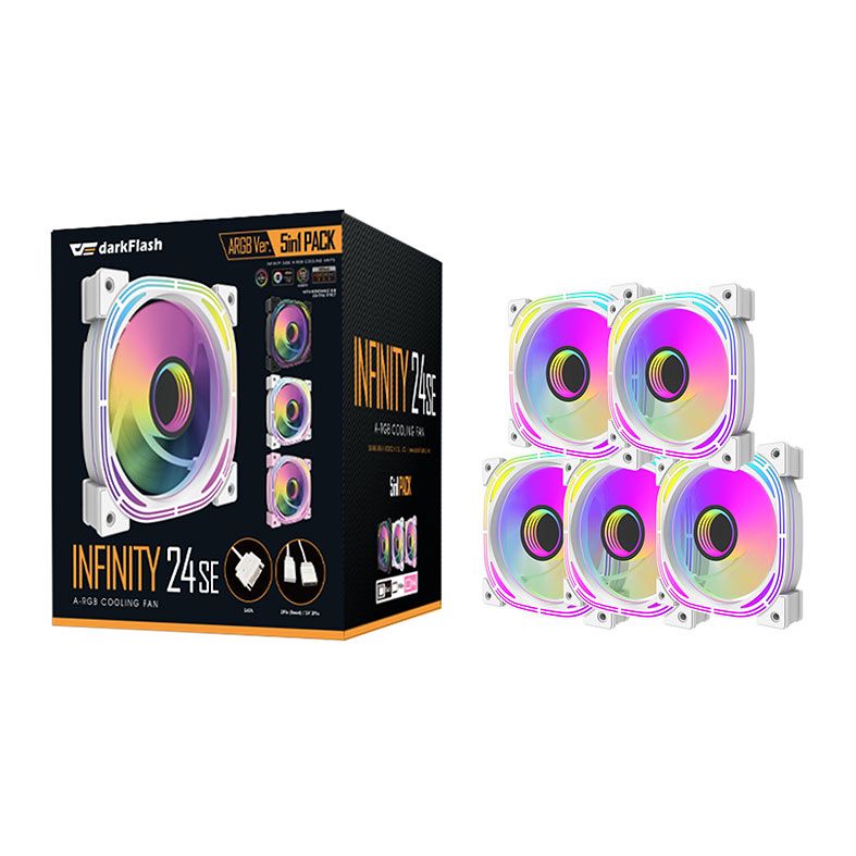 Kit Ventoinhas Aigo DarkFlash Infinity 24se, A-RGB, 5x120mm, Branco, INF24se5in1-WH