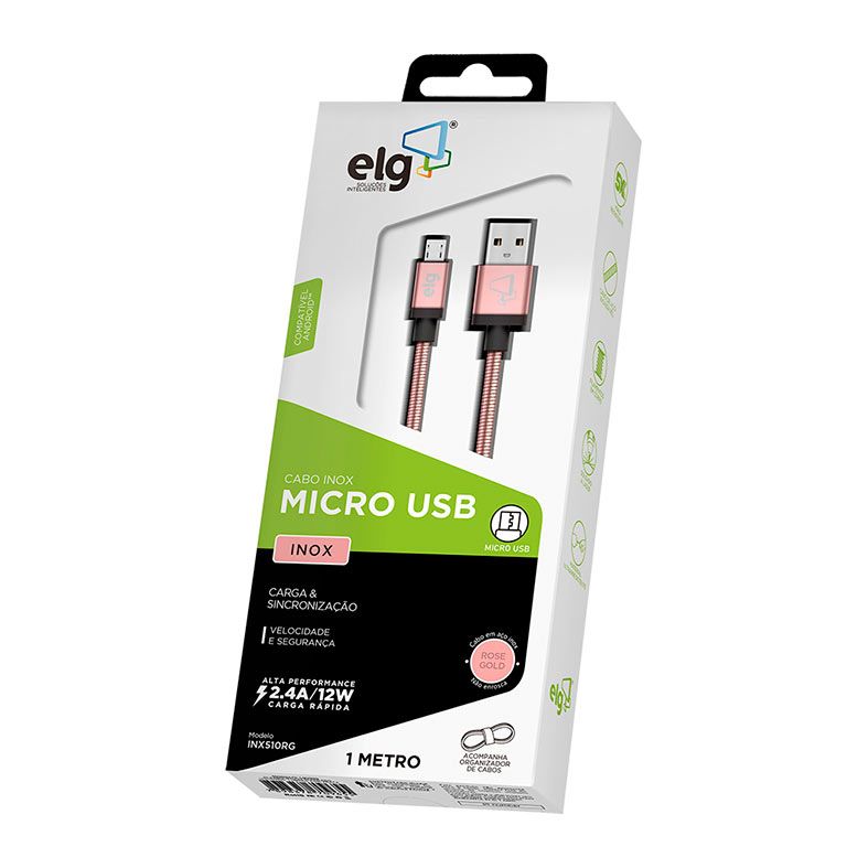 Cabo Inox Micro USB ELG, 1m, Rose Gold, INX510RG