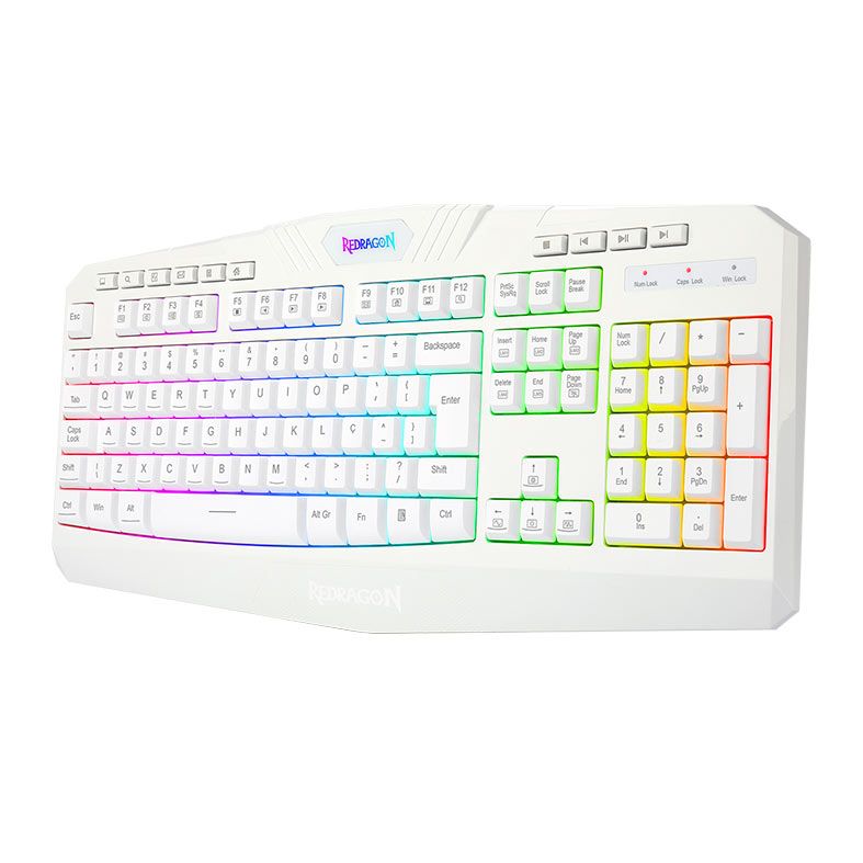 Teclado Gamer Redragon Harpe2 RGB, ABNT2, Branco, K503W-RGB-V2