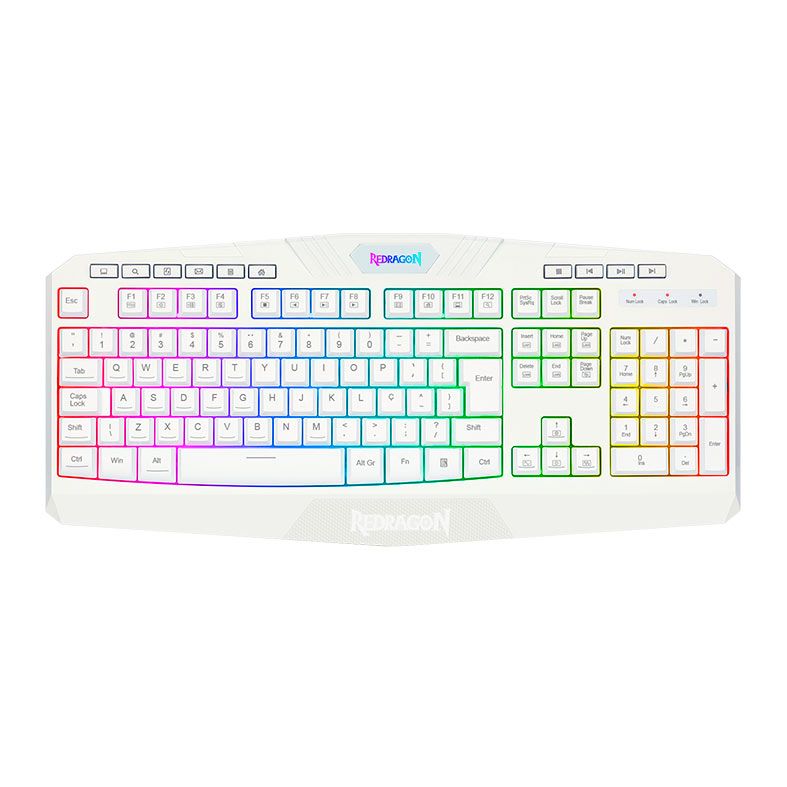 Teclado Gamer Redragon Harpe2 RGB, ABNT2, Branco, K503W-RGB-V2