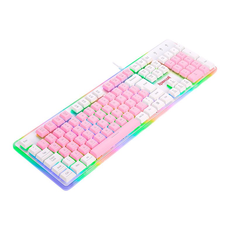 Teclado Gamer Redragon Dyaus2, RGB, ABNT2, USB, Rosa e Branco, K509PW-RGB-PT