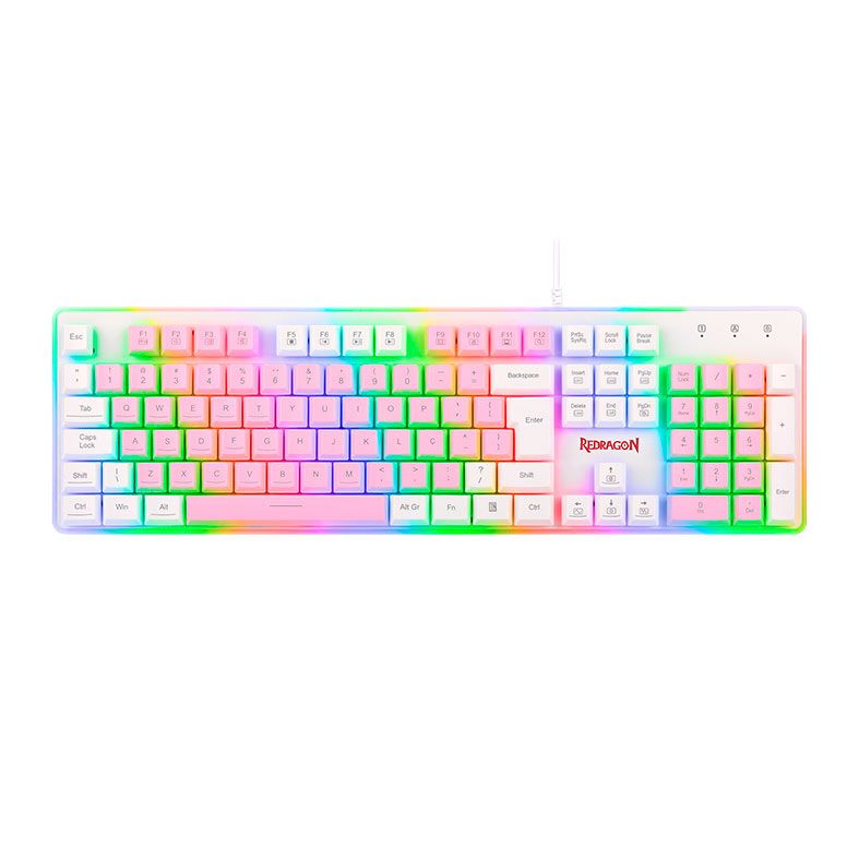 Teclado Gamer Redragon Dyaus2, RGB, ABNT2, USB, Rosa e Branco, K509PW-RGB-PT