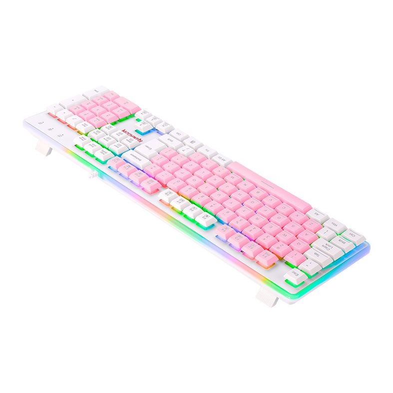 Teclado Gamer Redragon Dyaus2, RGB, ABNT2, USB, Rosa e Branco, K509PW-RGB-PT