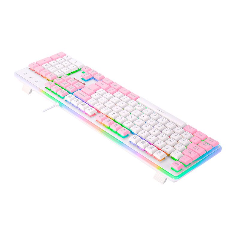 Teclado Gamer Redragon Dyaus2 RGB, ABNT2, Branco e Rosa, K509WP-RGB-PT