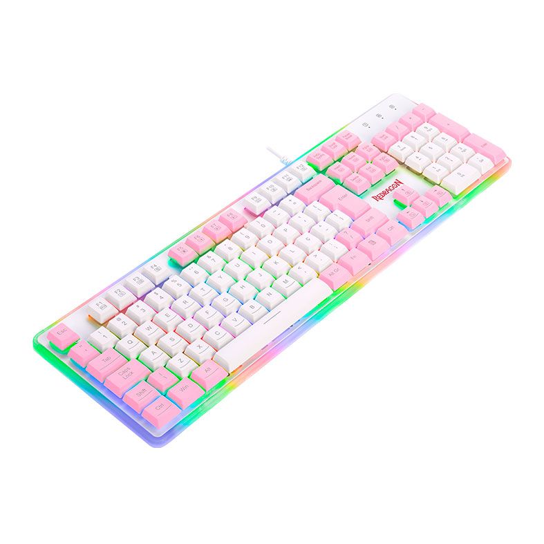 Teclado Gamer Redragon Dyaus2 RGB, ABNT2, Branco e Rosa, K509WP-RGB-PT