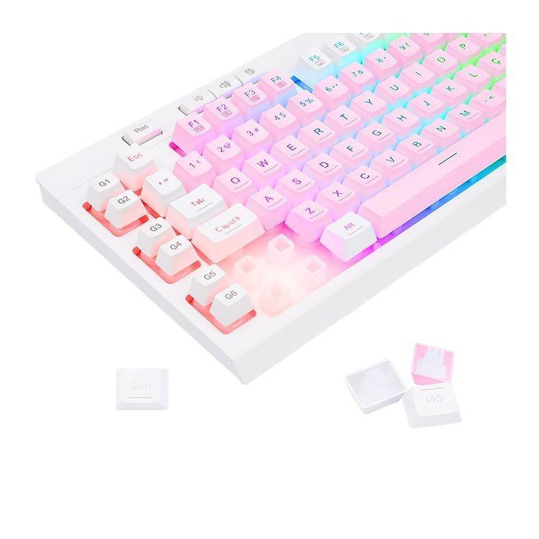 Teclado Gamer Redragon Shiva, RGB, Rosa e Branco, K512PW-RGB