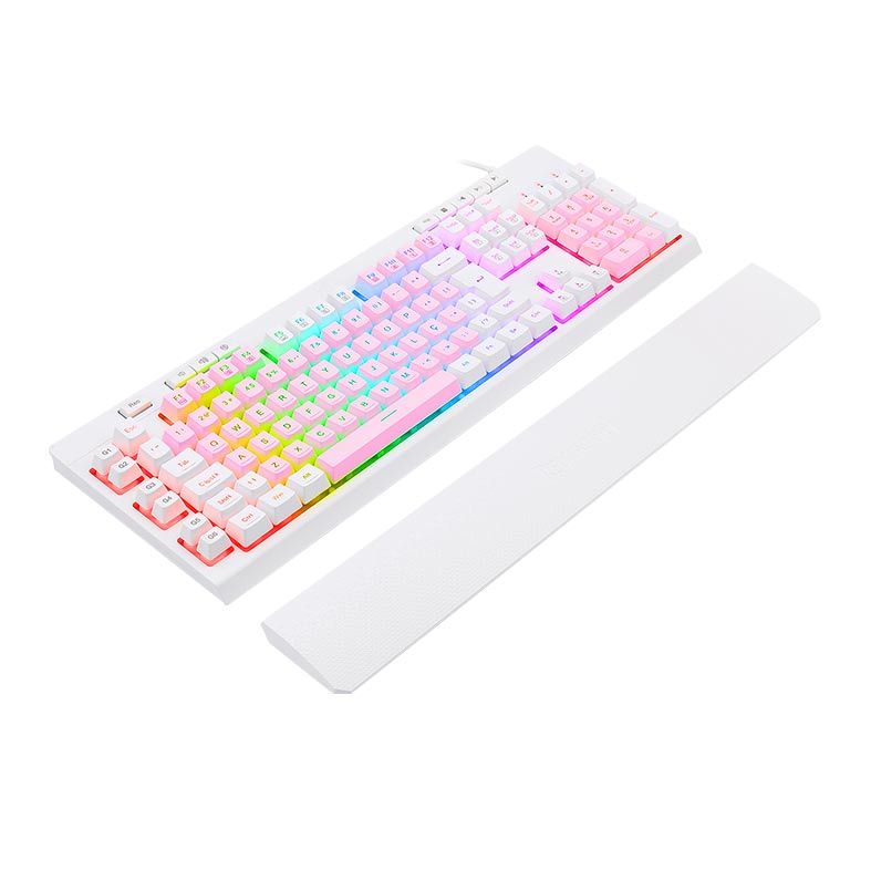 Teclado Gamer Redragon Shiva, RGB, Rosa e Branco, K512PW-RGB
