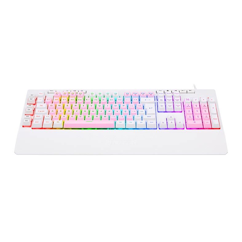 Teclado Gamer Redragon Shiva, RGB, Rosa e Branco, K512PW-RGB