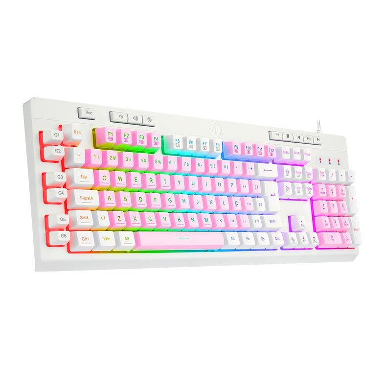 Teclado Gamer Redragon Shiva, RGB, Rosa e Branco, K512PW-RGB