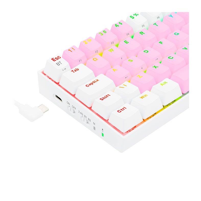 Teclado Mecanico Gamer Redragon Draconic PRO, RGB, Wireless, Switch Marrom, Rosa e Branco, K530PW-RGB-PRO-PT-BROWN