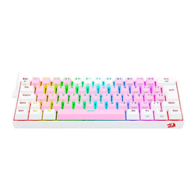 Teclado Mecanico Gamer Redragon Draconic PRO, RGB, Wireless, Switch Marrom, Rosa e Branco, K530PW-RGB-PRO-PT-BROWN