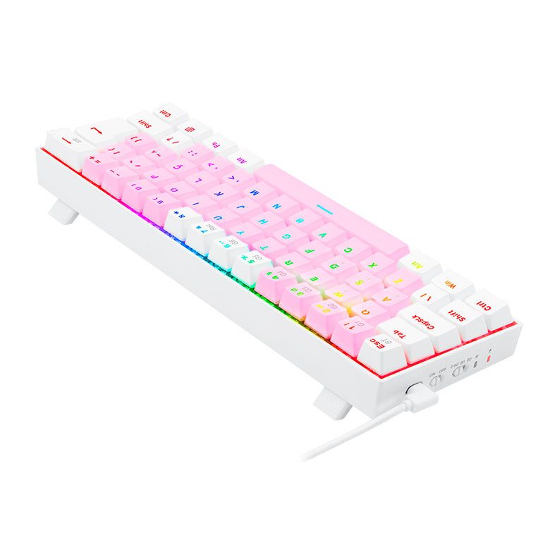 Teclado Mecanico Gamer Redragon Draconic PRO, RGB, Wireless, Switch Marrom, Rosa e Branco, K530PW-RGB-PRO-PT-BROWN
