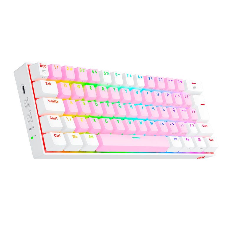 Teclado Mecanico Gamer Redragon Draconic PRO, RGB, Wireless, Switch Marrom, Rosa e Branco, K530PW-RGB-PRO-PT-BROWN