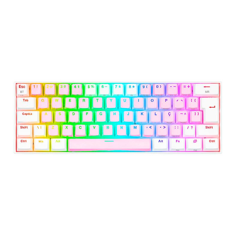 Teclado Mecanico Gamer Redragon Draconic PRO, RGB, Wireless, Switch Marrom, Rosa e Branco, K530PW-RGB-PRO-PT-BROWN