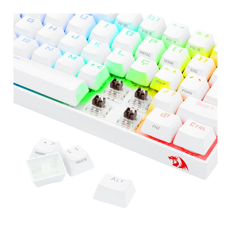 Teclado Mecanico Gamer Redragon Draconic Lunar White, Bluetooth, RGB, ABNT2 60%, Switch Marrom, K530W-RGB