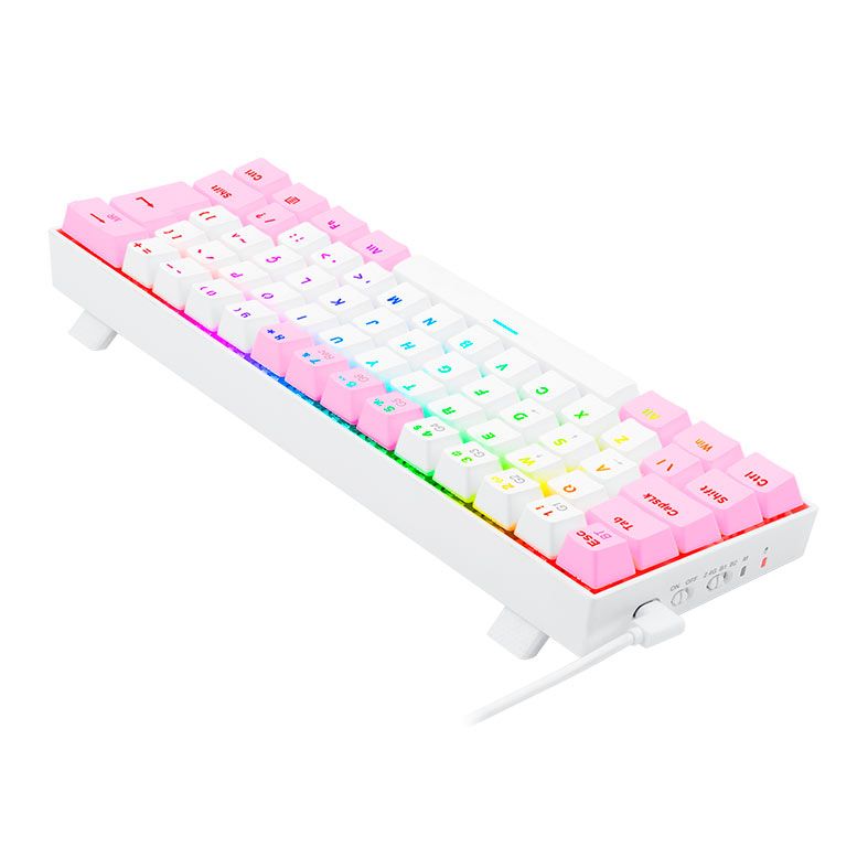 Teclado Mecanico Gamer Redragon Draconic PRO, RGB, Wireless, Switch Marrom, Branco e Rosa, K530WP-RGB-PRO-PT-BROWN