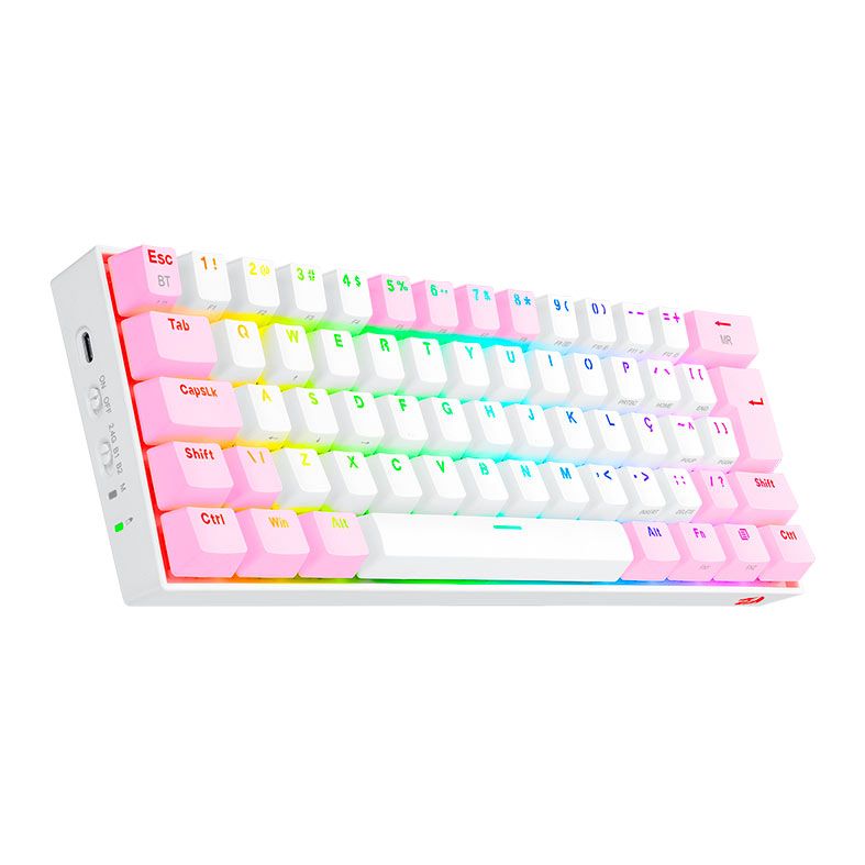 Teclado Mecanico Gamer Redragon Draconic PRO, RGB, Wireless, Switch Marrom, Branco e Rosa, K530WP-RGB-PRO-PT-BROWN