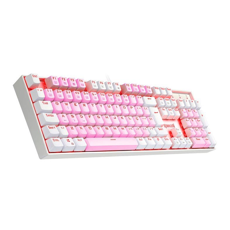 Teclado Mecanico Gamer Redragon Mitra, RGB, ABNT2, Switch Brown, Rosa e Branco, K551PW-RGB-PT-BROWN