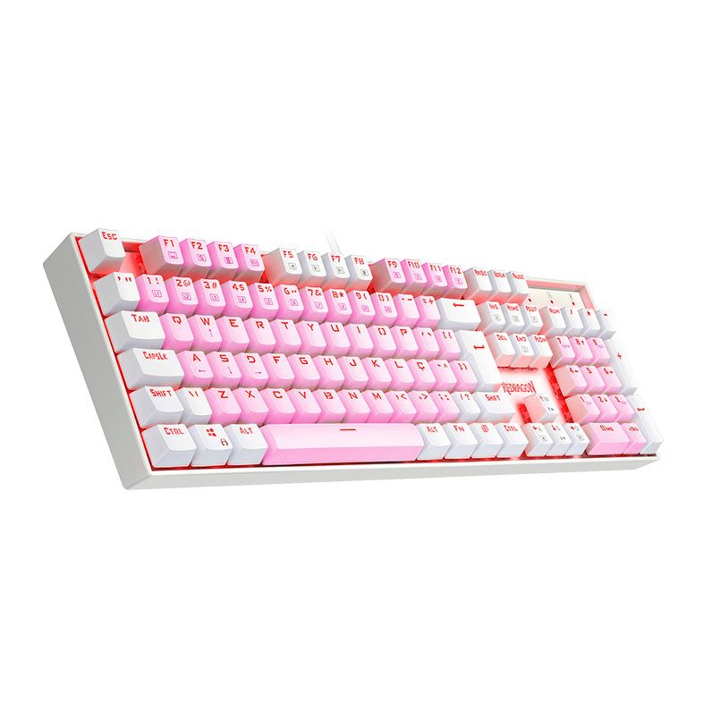 Teclado Mecanico Gamer Redragon Mitra, Led Vermelho, ABNT2, Switch Marrom, Rosa e Branco, K551PW-PT-BROWN