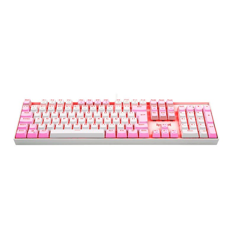 Teclado Mecanico Gamer Redragon Mitra, Led Vermelho, ABNT2, Switch Azul, Branco e Rosa, K551WP-PT-BLUE