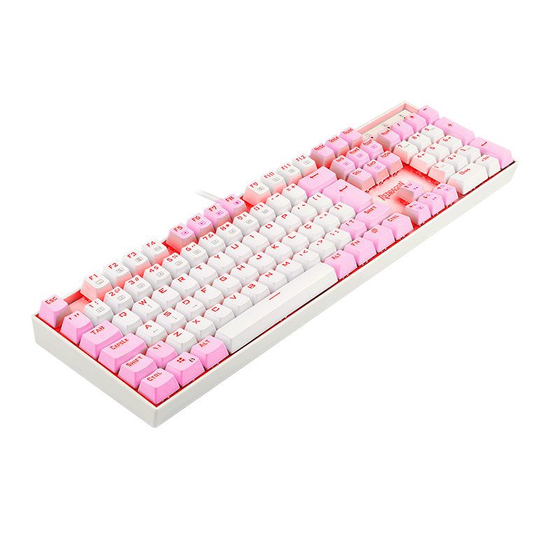 Teclado Mecanico Gamer Redragon Mitra, Led Vermelho, ABNT2, Switch Azul, Branco e Rosa, K551WP-PT-BLUE