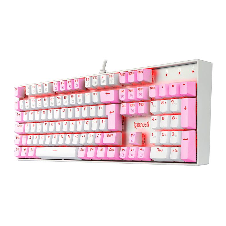 Teclado Mecanico Gamer Redragon Mitra, Led Vermelho, ABNT2, Switch Azul, Branco e Rosa, K551WP-PT-BLUE