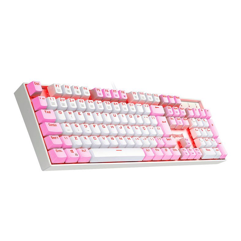 Teclado Mecanico Gamer Redragon Mitra, Led Vermelho, ABNT2, Switch Azul, Branco e Rosa, K551WP-PT-BLUE
