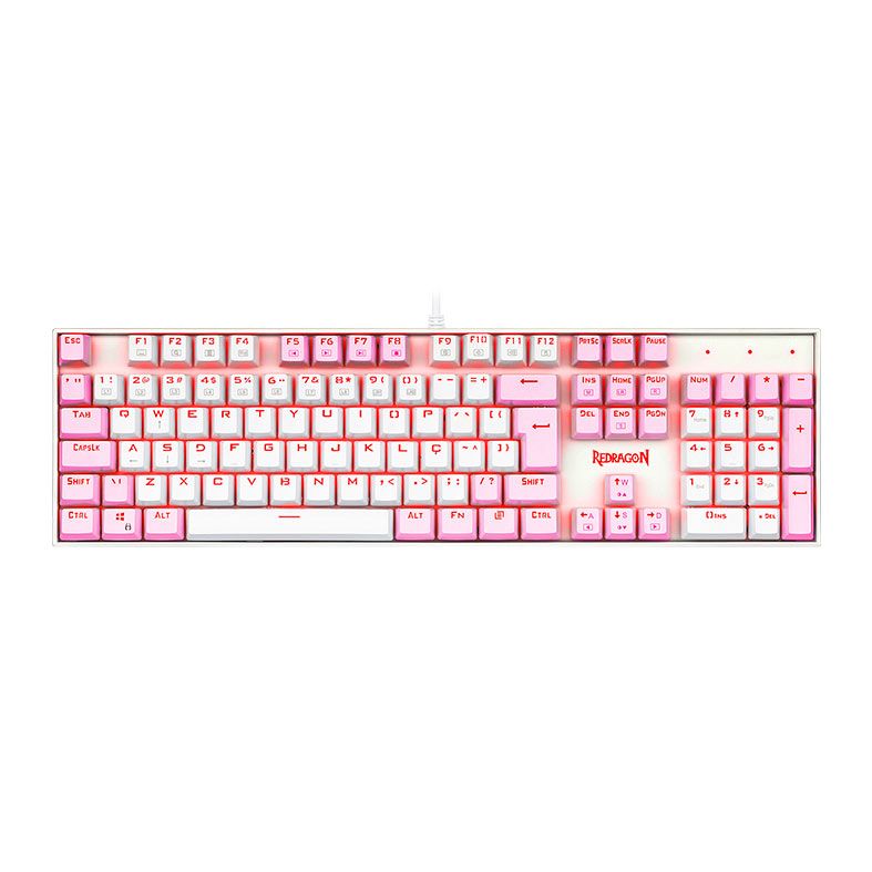 Teclado Mecanico Gamer Redragon Mitra, Led Vermelho, ABNT2, Switch Azul, Branco e Rosa, K551WP-PT-BLUE