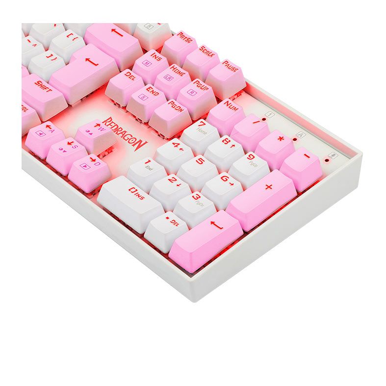 OPENBOX Teclado Mecanico Gamer Redragon Mitra, Led Vermelho, ABNT2, Switch Azul, Branco e Rosa, K551WP-PT-BLUE