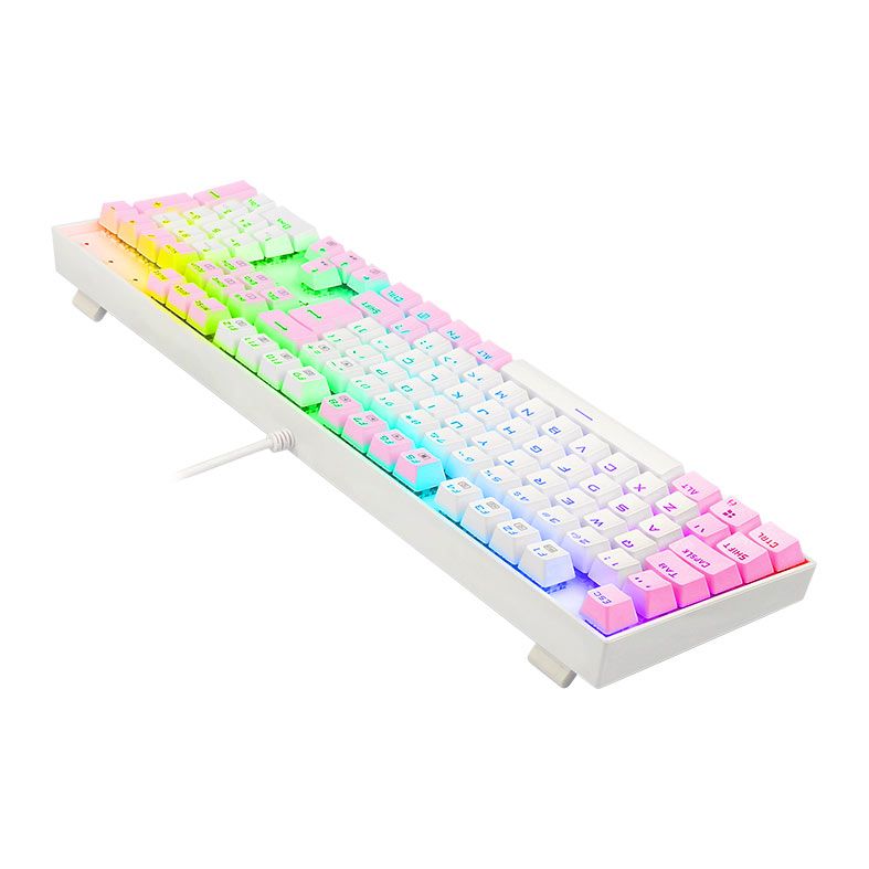 Teclado Mecanico Gamer Redragon Mitra, RGB, ABNT2, Switch Brown, Branco e Rosa, K551WP-RGB-PT-BROWN