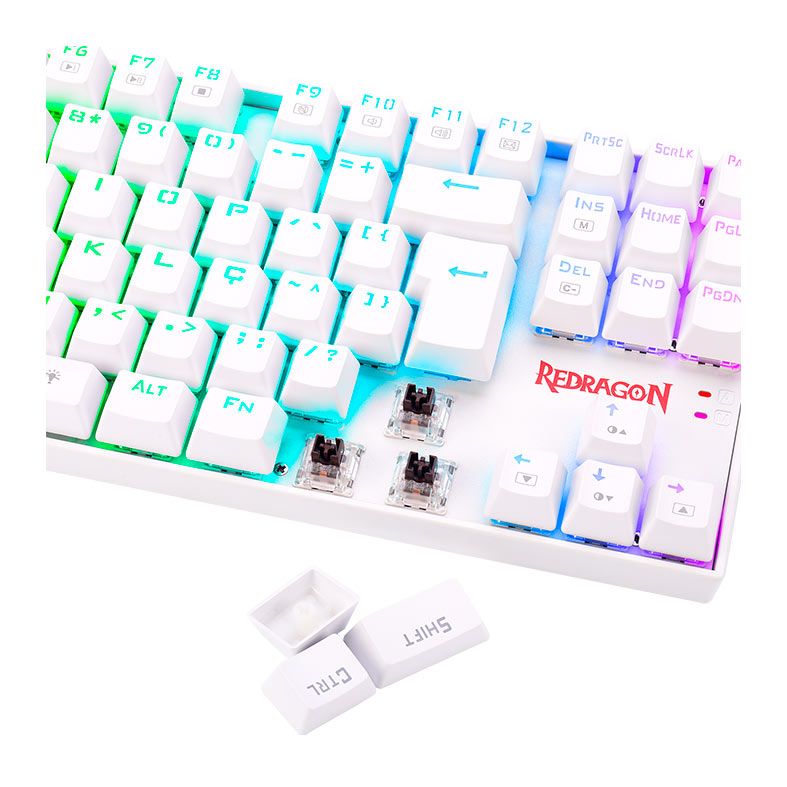 Teclado Mecanico Redragon Kumara Pro, RGB, Wireless, Switch Marrom, Branco, K552RGB-BRS-W-PRO