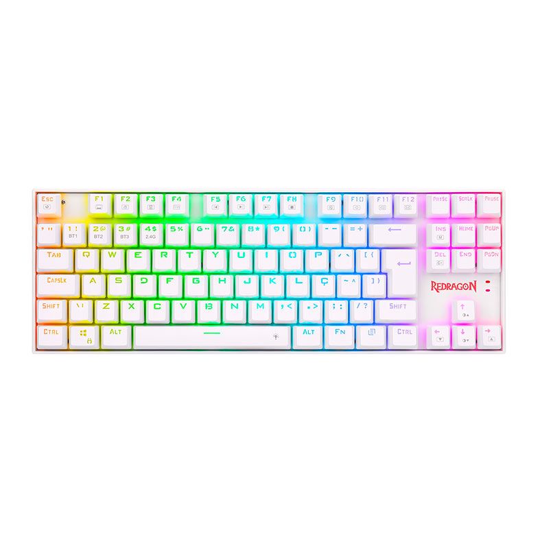 Teclado Mecanico Redragon Kumara Pro, RGB, ABNT2, Wireless, Switch Vermelho, Branco, K552RGB-BRS-W-PT-RED