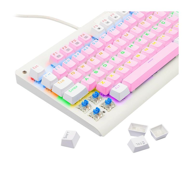Teclado Mecanico Gamer Redragon Dark Avenger, Rainbow, Switch Azul, Rosa e Branco, K568PW-R-PT-BLUE