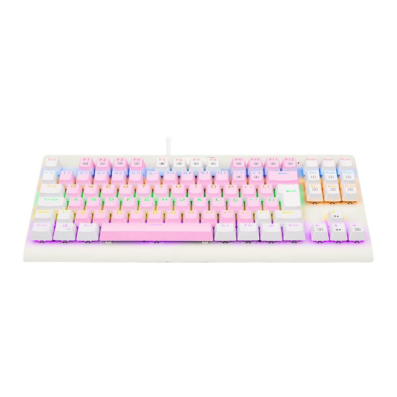 Teclado Mecanico Gamer Redragon Dark Avenger, Rainbow, Switch Azul, Rosa e Branco, K568PW-R-PT-BLUE