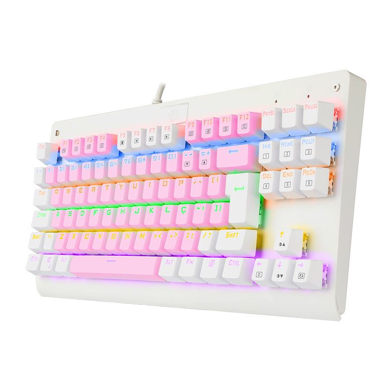 Teclado Mecanico Gamer Redragon Dark Avenger, Rainbow, Switch Azul, Rosa e Branco, K568PW-R-PT-BLUE