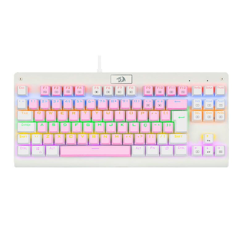 Teclado Mecanico Gamer Redragon Dark Avenger, Rainbow, Switch Azul, Rosa e Branco, K568PW-R-PT-BLUE