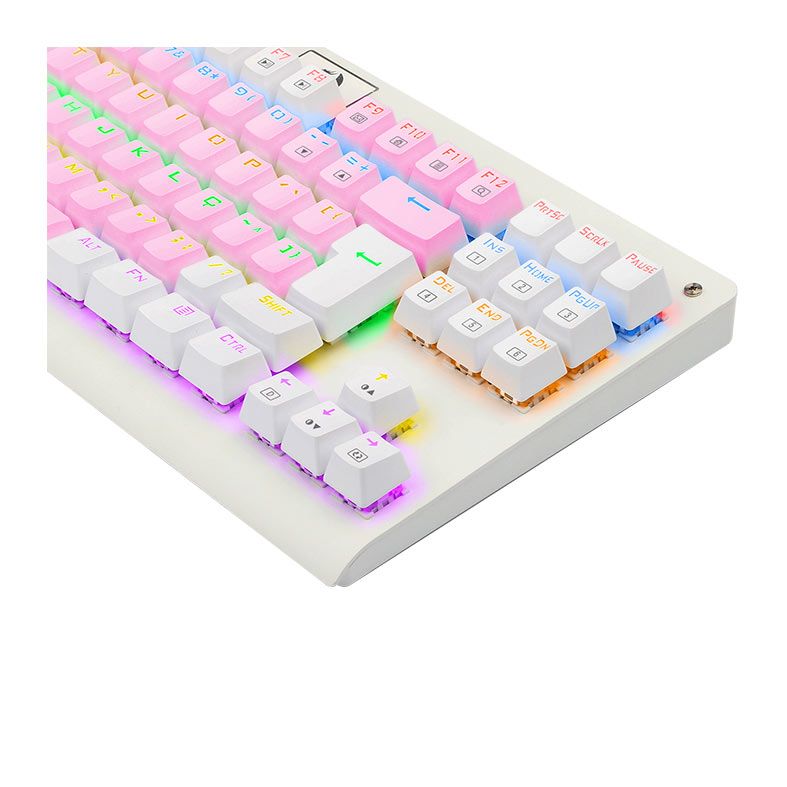 Teclado Mecanico Gamer Redragon Dark Avenger, Rainbow, Switch Brown, Branco e Rosa, K568PW-R-PT-BROWN