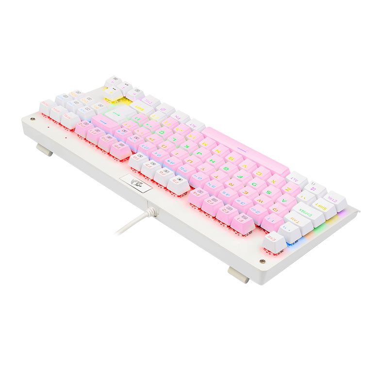 Teclado Mecanico Gamer Redragon Dark Avenger, Rainbow, Switch Brown, Branco e Rosa, K568PW-R-PT-BROWN