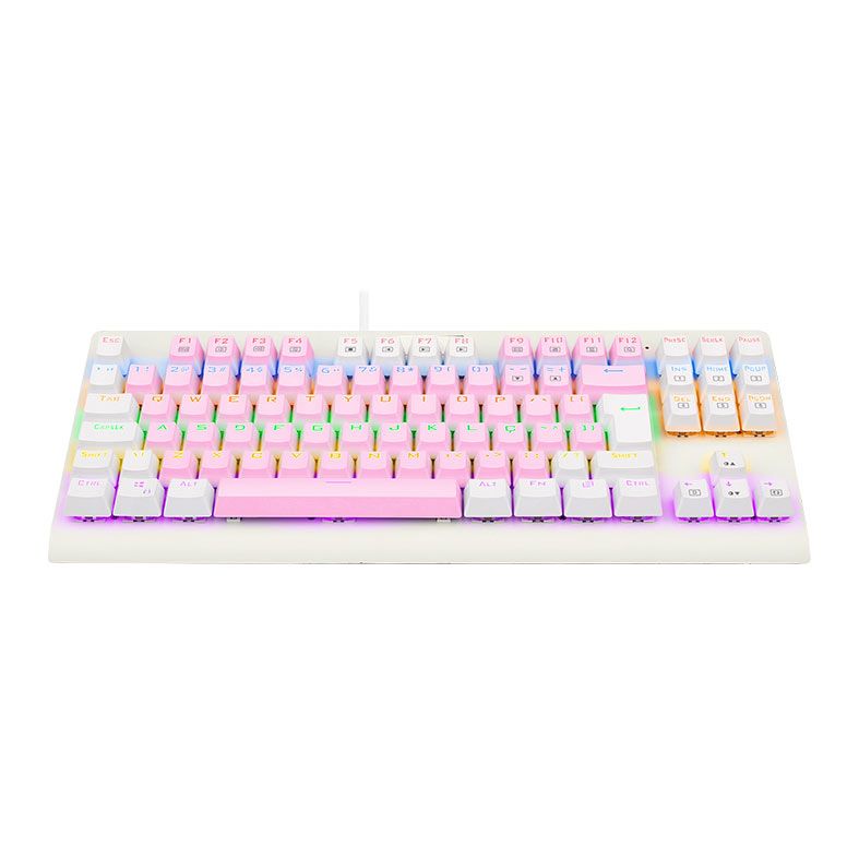 Teclado Mecanico Gamer Redragon Dark Avenger, Rainbow, Switch Brown, Branco e Rosa, K568PW-R-PT-BROWN